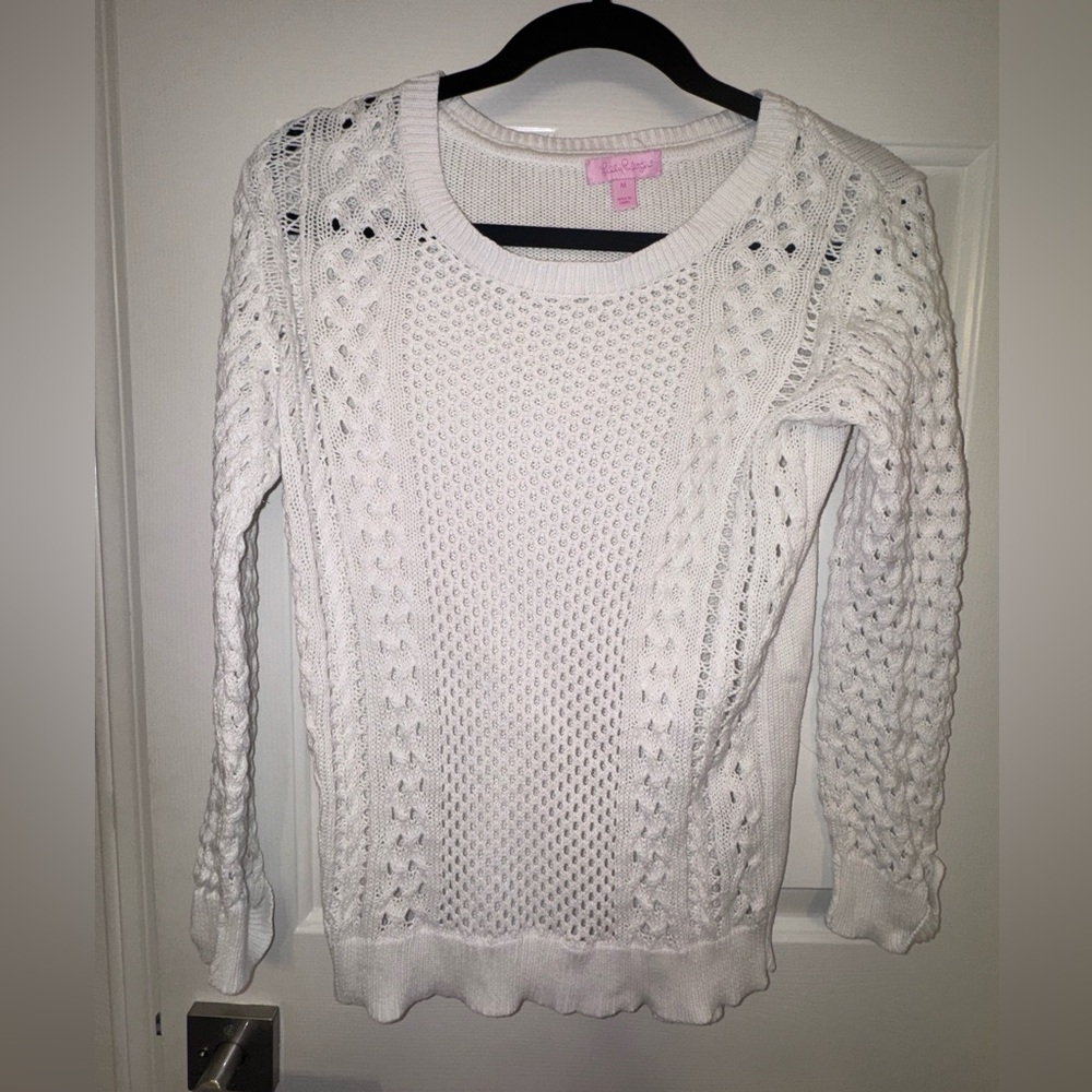 Lilly Pulitzer 100% cotton knit white sweater size medium gold anchor buttons